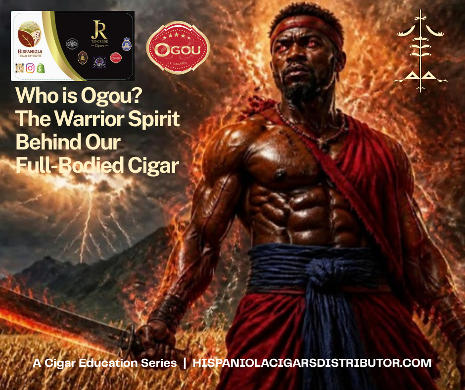 Ogou, the warrior spirit, on the cover of the Hispaniola Cigars Distributor blog post about the JR Tancrede Ogou cigar