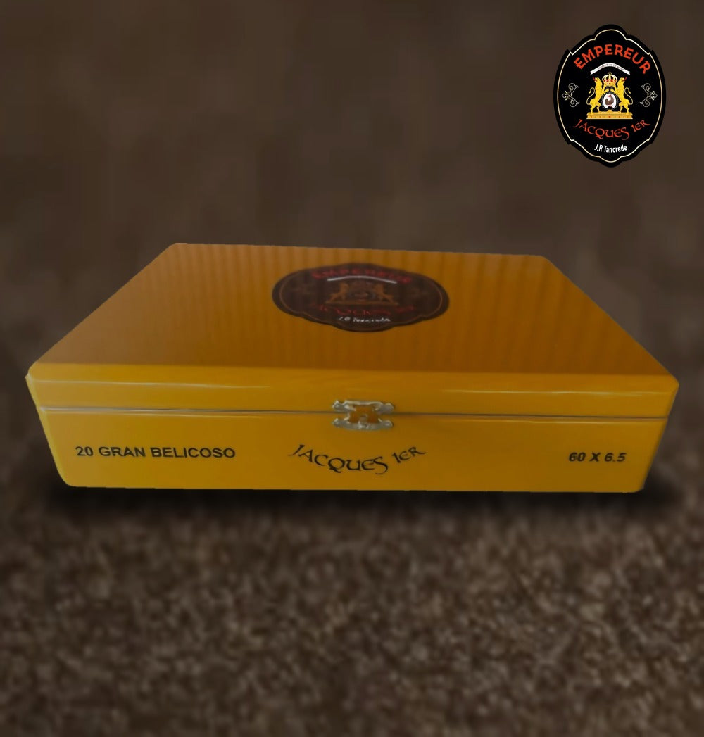 Empereur Jacques 1er 2025 Cigar of the Year by JR Tancrede, front of the box of 20 Gran Belicoso 60 x 6.5, Hispaniola Cigars Distributor